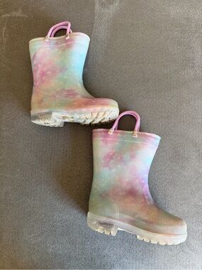 Source Unknown Pastel Galaxy Kids Rain Boots with Pink Handles
